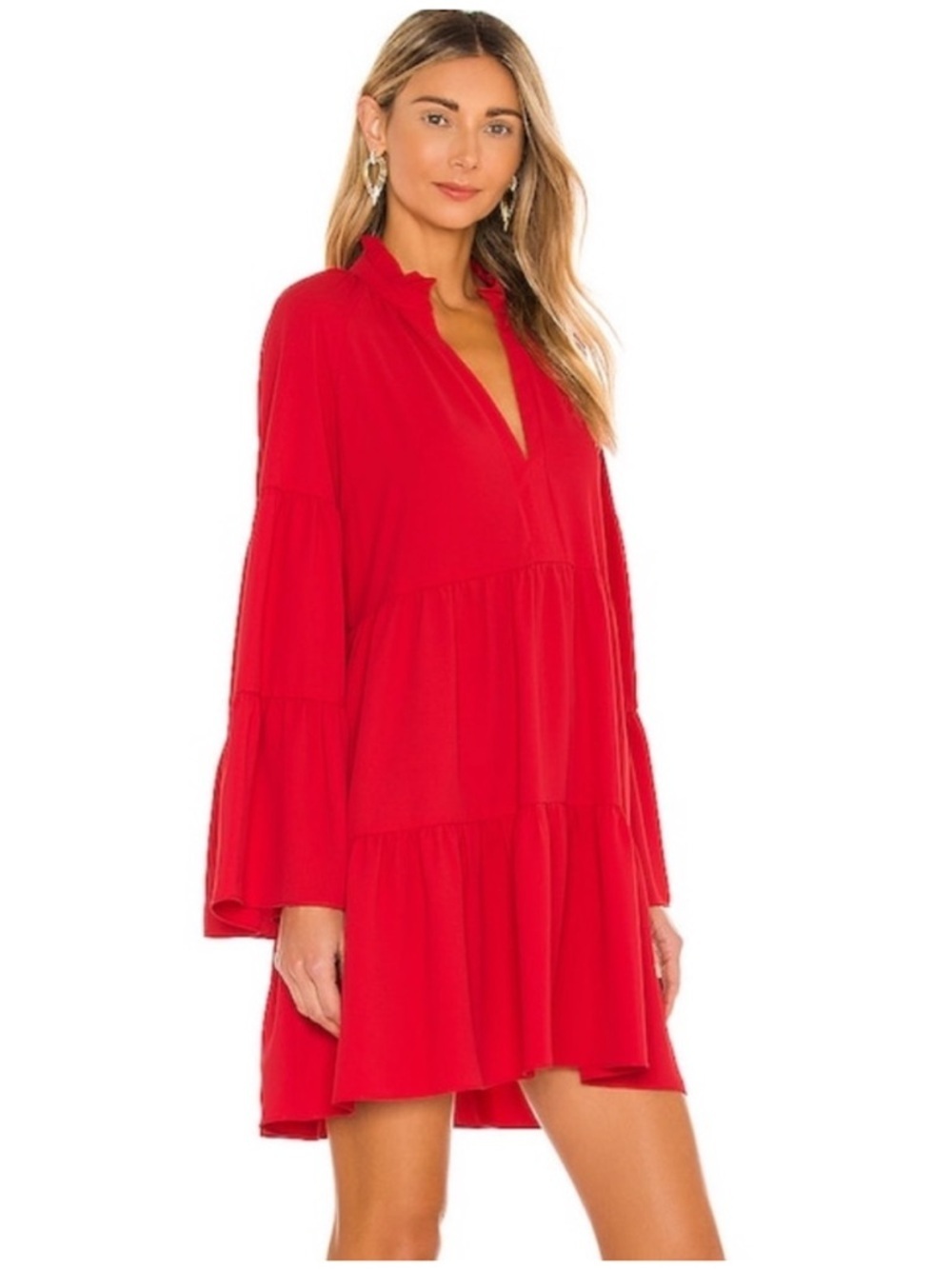 Amanda Uprichard Alexis Dress in Lipstick Red Long Sleeve Ruffle Size S